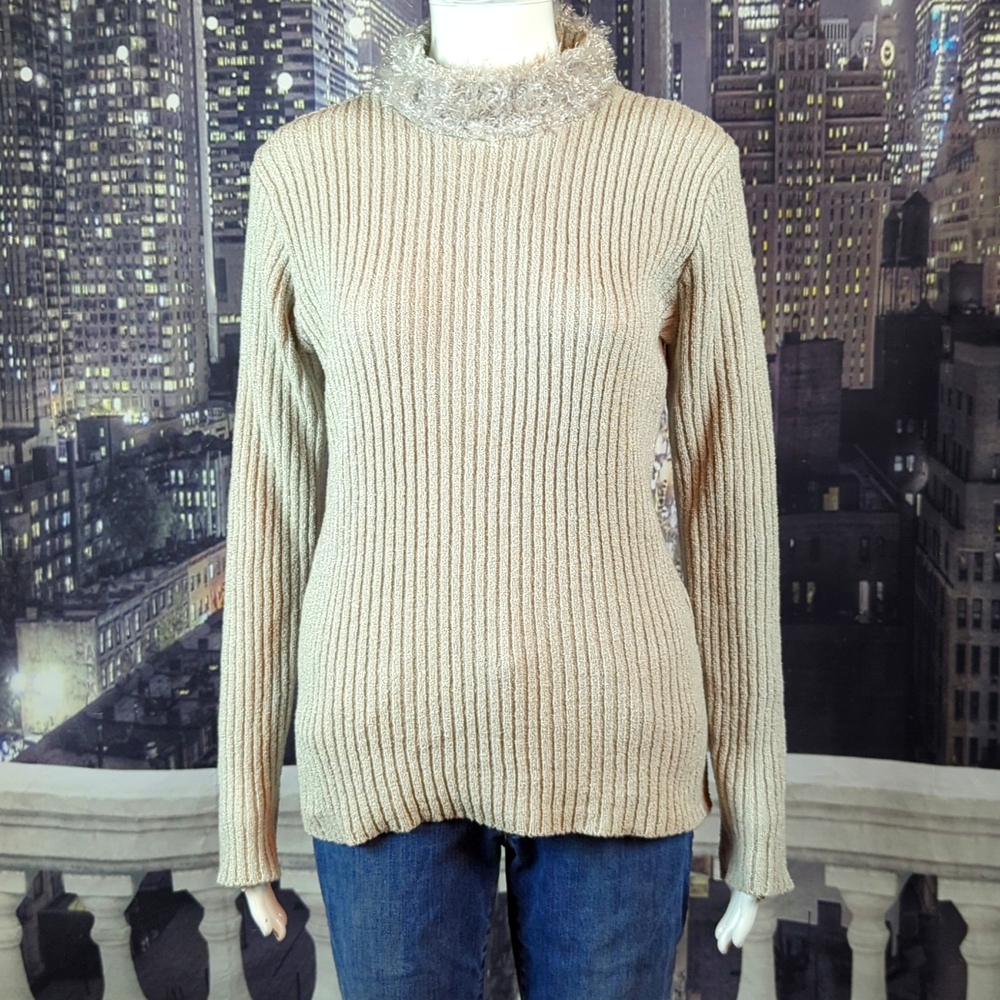 Gantos sz M Vintage Faux Lamb Wool Collar Turtleneck